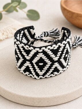 Boho Black & White Geometric Woven Bracelet